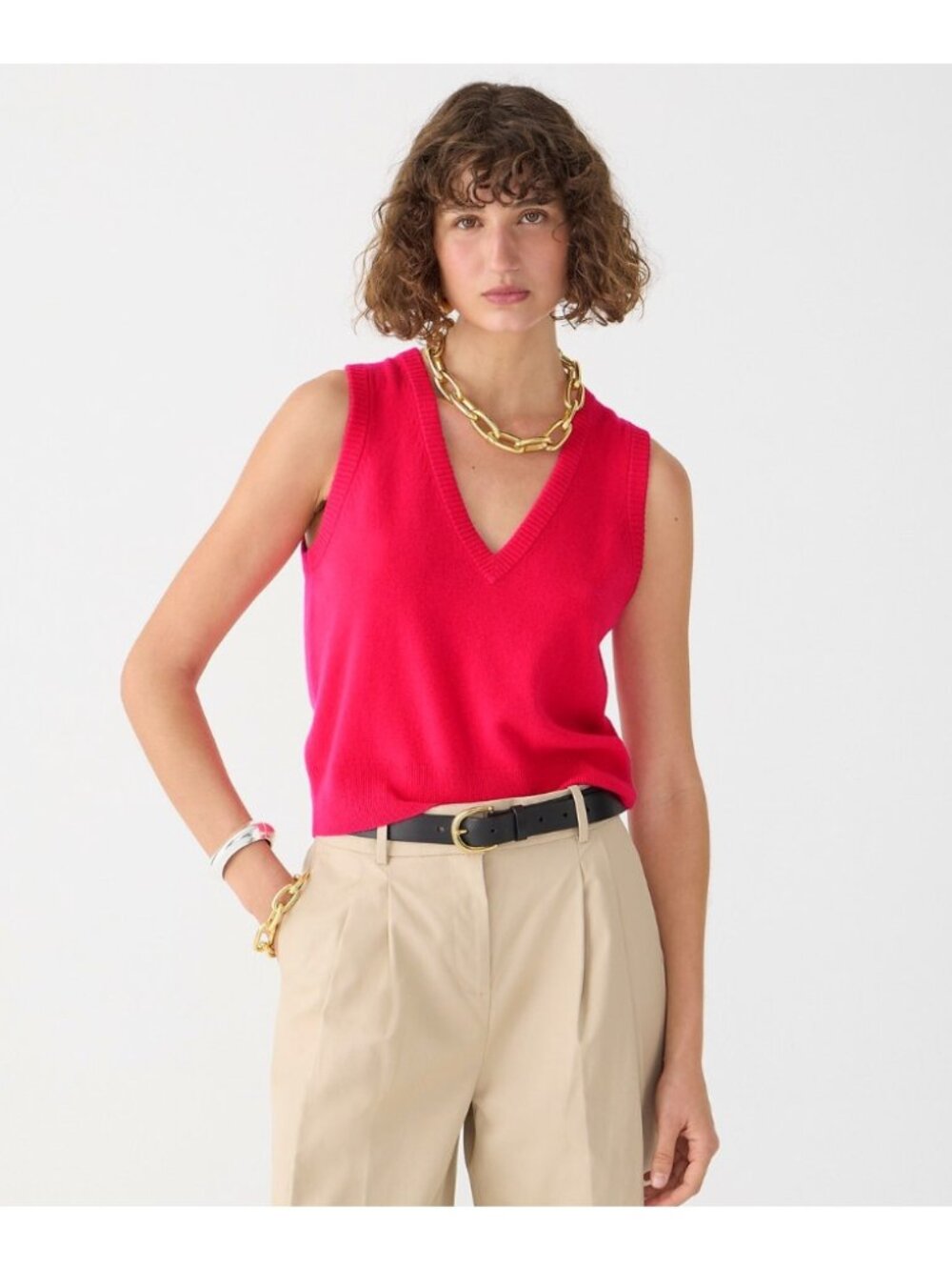 NWT J.Crew Cashmere V-neck Sweater-Vest in Neon Berry Pullover Shell S
